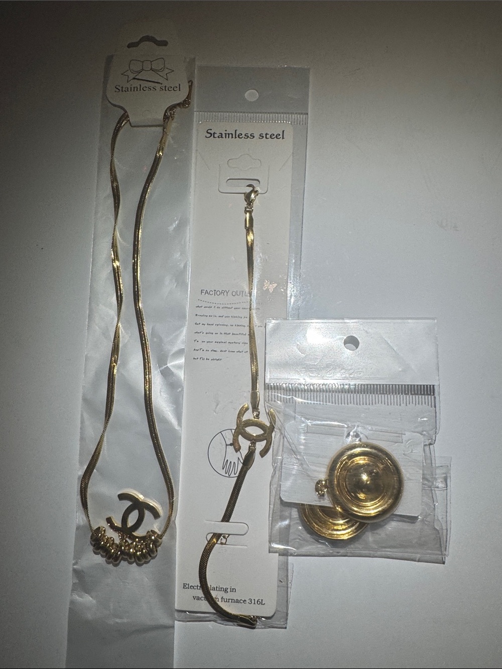 Gold-Tone Women’s Necklace and Earring Set - Stainless Steel